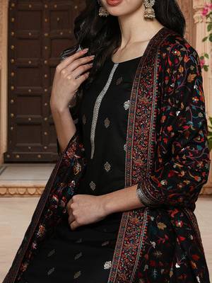 black color woven design silk blend styles kurta trouser with dupatta 2