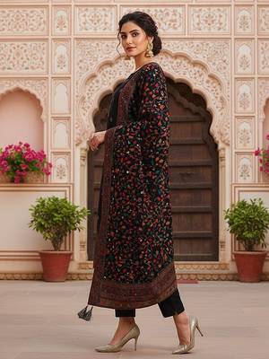 black color woven design silk blend styles kurta trouser with dupatta 3