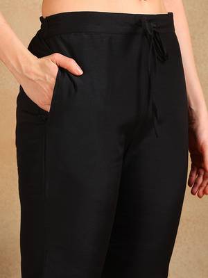 black color woven design silk blend styles kurta trouser with dupatta 5