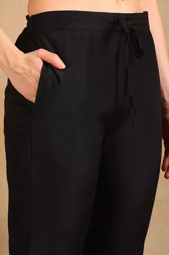 black color woven design silk blend styles kurta trouser with dupatta