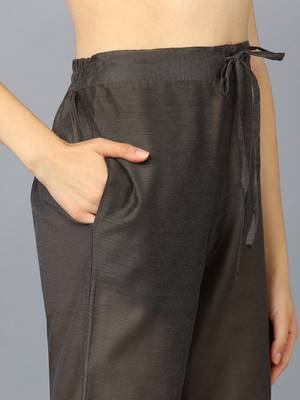 grey color woven design silk blend styles kurta trouser with dupatta 5