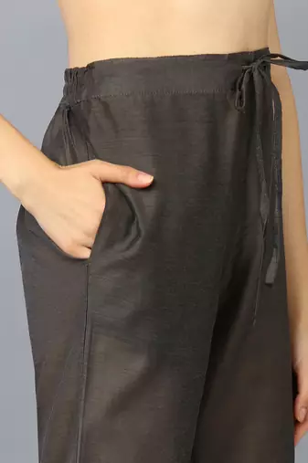 grey color woven design silk blend styles kurta trouser with dupatta
