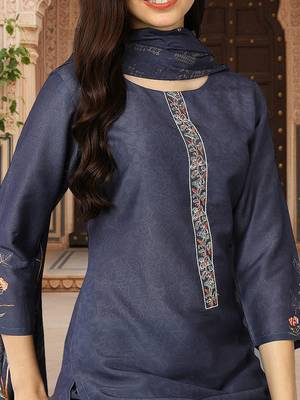 grey color printed silk blend styles kurta trouser with dupatta 2