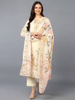 yellow color embroidered silk blend styles kurta trouser with dupatta 1