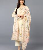 yellow color embroidered silk blend styles kurta trouser with dupatta