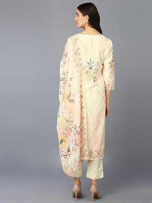 yellow color embroidered silk blend styles kurta trouser with dupatta 4