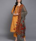 orange color printed silk blend styles kurta trouser with dupatta