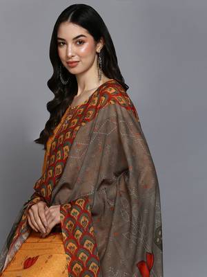 orange color printed silk blend styles kurta trouser with dupatta 2