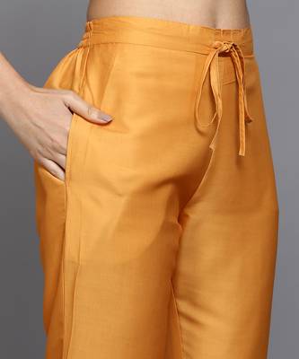orange color printed silk blend styles kurta trouser with dupatta 5