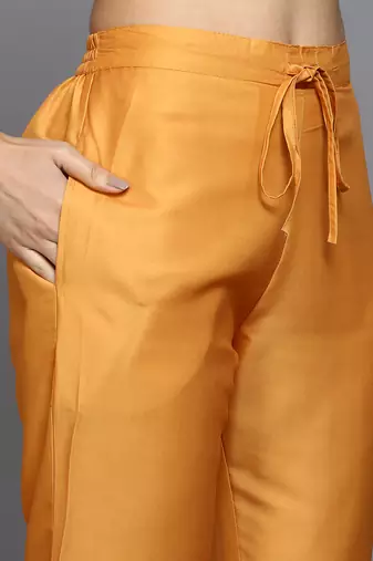 orange color printed silk blend styles kurta trouser with dupatta