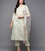 mint green color woven design organza styles kurta trouser with dupatta