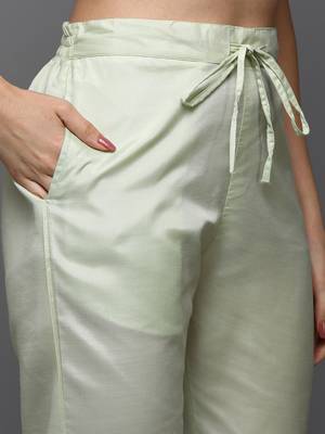 mint green color woven design organza styles kurta trouser with dupatta 5