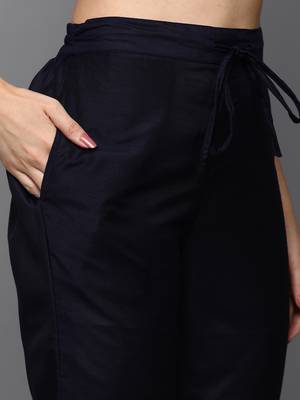 navy blue color woven design poly chanderi styles kurta trouser with dupatta 5