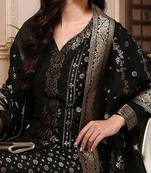 black color woven design poly chanderi styles kurta trouser with dupatta