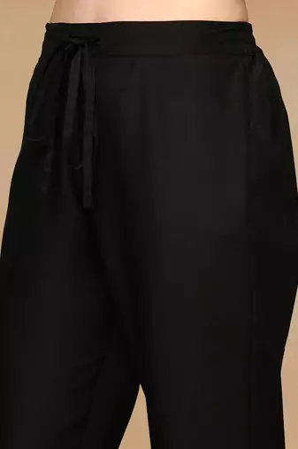 black color woven design poly chanderi styles kurta trouser with dupatta