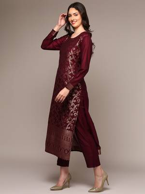 Maroon Banarasi Silk Kurta Set with Zari Dupatta 3
