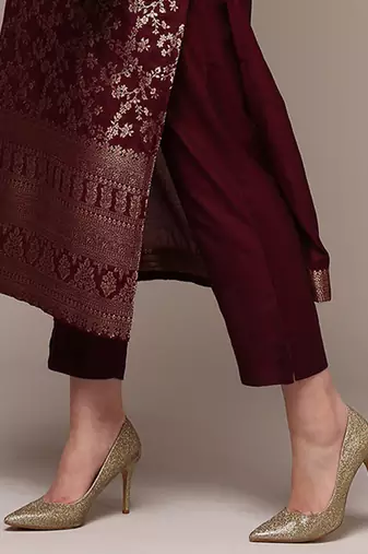 Maroon Banarasi Silk Kurta Set with Zari Dupatta