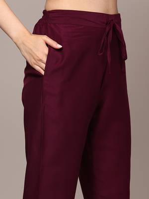 burgundy color printed silk blend styles kurta trouser with dupatta 5