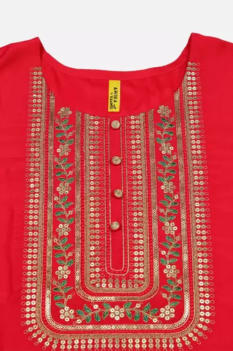 pink color embroidered silk blend styles kurta trouser with dupatta