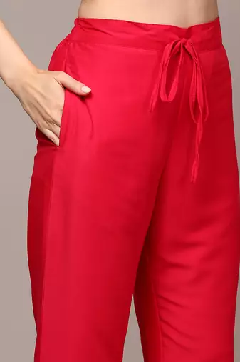 pink color embroidered silk blend styles kurta trouser with dupatta