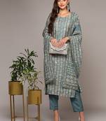 grey color embroidered silk blend styles kurta trouser with dupatta
