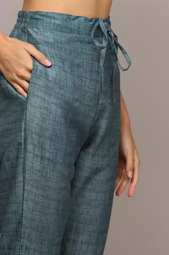 grey color embroidered silk blend styles kurta trouser with dupatta