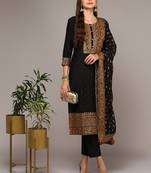 black color embroidered silk blend styles kurta trouser with dupatta