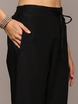 black color embroidered silk blend styles kurta trouser with dupatta 4
