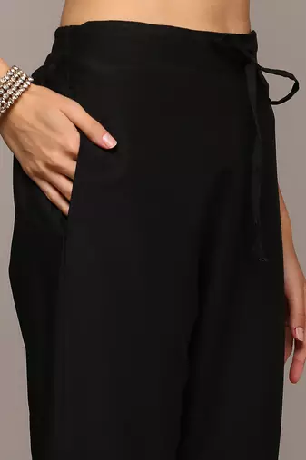 black color embroidered silk blend styles kurta trouser with dupatta