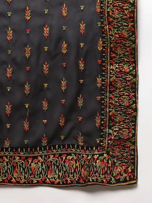 black color embroidered silk blend styles kurta trouser with dupatta 5
