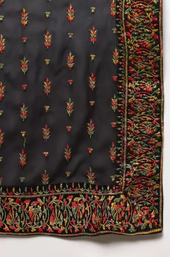 black color embroidered silk blend styles kurta trouser with dupatta