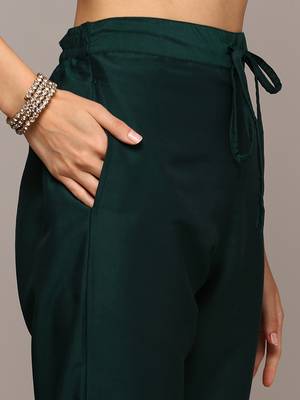 green color embroidered silk blend styles kurta trouser with dupatta 5
