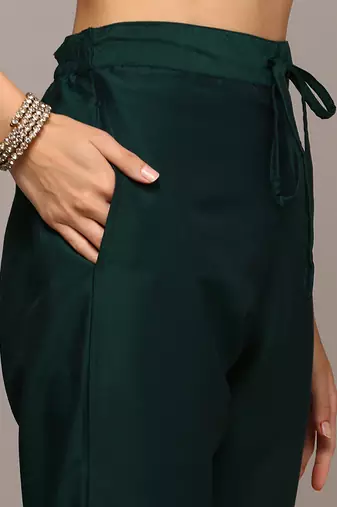 green color embroidered silk blend styles kurta trouser with dupatta