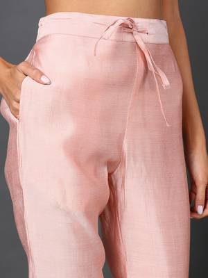 pink color embroidered silk blend styles kurta trouser with dupatta 4