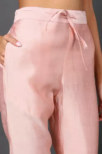 pink color embroidered silk blend styles kurta trouser with dupatta
