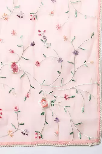 pink color embroidered silk blend styles kurta trouser with dupatta