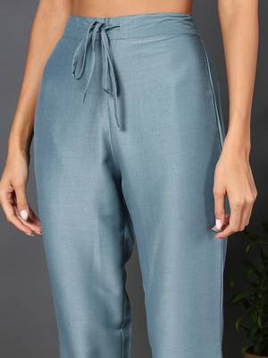 blue color embroidered silk blend styles kurta trouser with dupatta 4