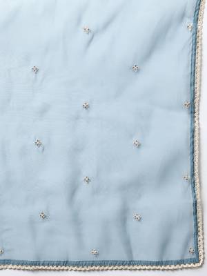 blue color embroidered silk blend styles kurta trouser with dupatta 5