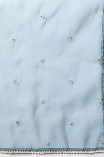 blue color embroidered silk blend styles kurta trouser with dupatta