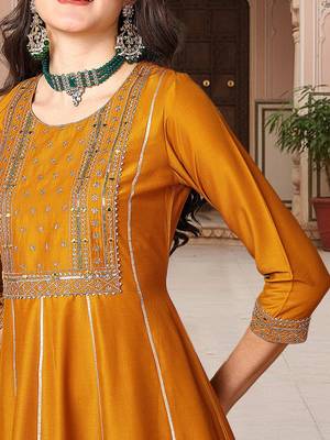 Dark Mustard Rayon Zari Work Palazzo Suit  2