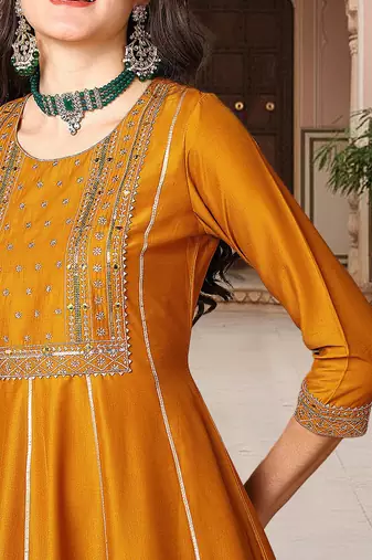 Dark Mustard Rayon Zari Work Palazzo Suit 