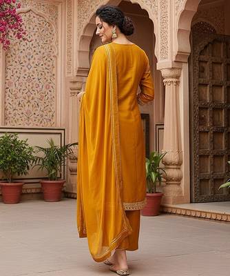 Dark Mustard Rayon Zari Work Palazzo Suit  4