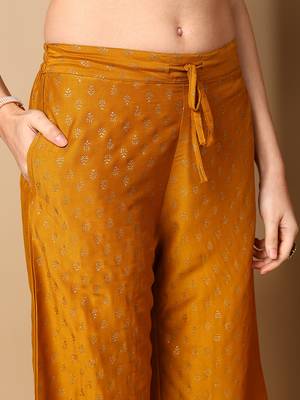Dark Mustard Rayon Zari Work Palazzo Suit  5