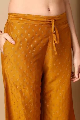 Dark Mustard Rayon Zari Work Palazzo Suit 