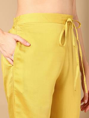 yellow color embroidered silk blend styles kurta trouser with dupatta 5