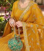 Yellow Silk Blend Zari Embroidered Kurta set