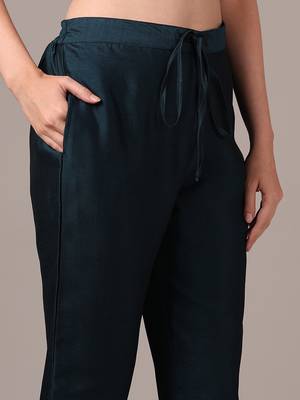 teal color embroidered silk blend styles kurta trouser with dupatta 4