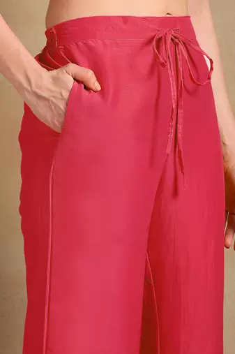 pink color embroidered silk blend styles kurta trouser with dupatta