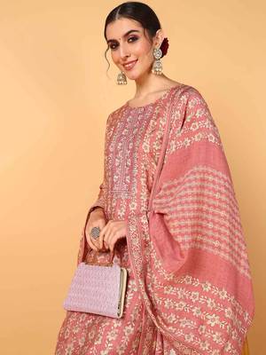 pink color embroidered silk blend styles kurta trouser with dupatta 2