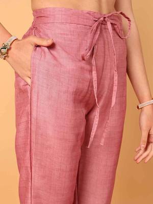 pink color embroidered silk blend styles kurta trouser with dupatta 5